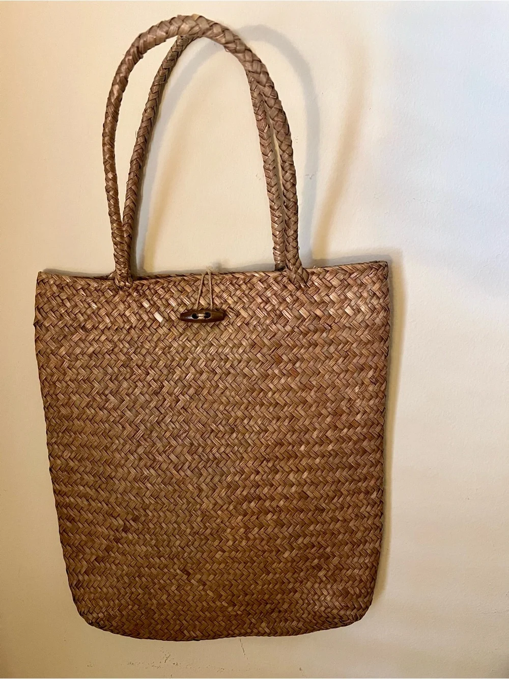 Woven Straw Tote Bag in Natural Brown